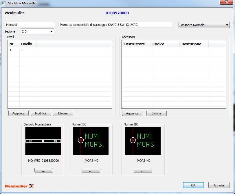il codice 0108520000 sarà inserito all interno dell Archivio Morsetti e Connettori, completo dei simboli grafici