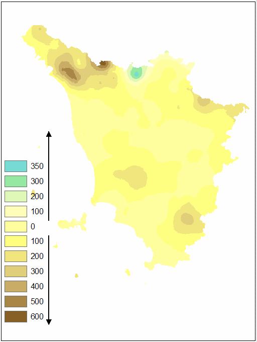 Variazione delle Precipitazioni medie annue periodo 1960-1990 e