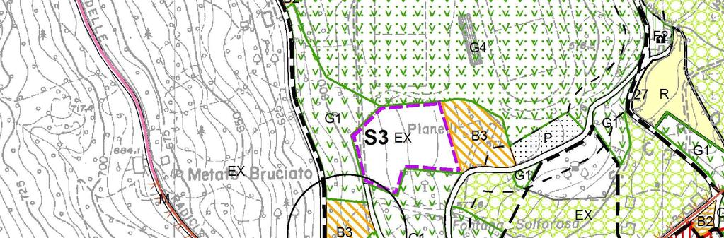 AREA 2 LOTTA LOCALITA FONTANA SOLFOROSA Destinazione: Zona omogenea tipo B3 Superficie Territoriale = 2'600 mq Superficie Utile = 2 600 mq X 0,25 = 650 mq Superficie Complessiva = 2 600 mq X 0,34 =