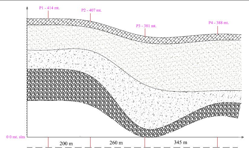 Fig.2: Sezione stratigrafica Terreno Agrario / coltre superficiale (spessore strato circa 60 cm) Ad esso possono mediamente attribuirsi i seguenti principali parametri fisico - meccanici: peso dell