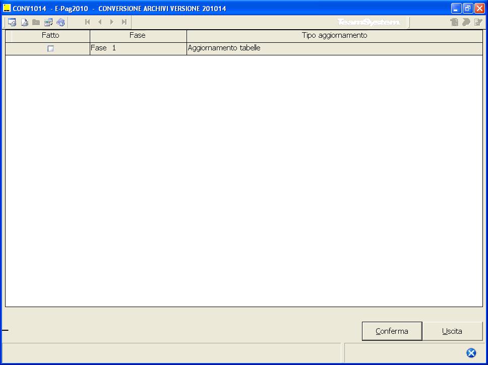 Conversione Archivi CONV1014 CONV1014 Dopo aver installato la versione è necessario effettuare la conversione degli archivi mediante il comando CONV1014.