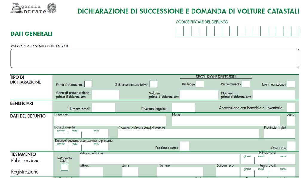 Successione telematica I soggetti Soggetto contro: i dati del de cuius sono inseriti nel frontespizio della dichiarazione.