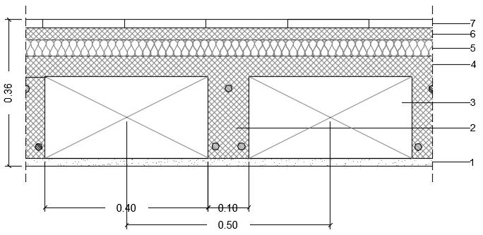 Esercitazione 2 - DIMENSIONAMENTO DI UN TELAIO Telaio Calcestruzzo: La struttura si sviluppa orizzontalmente tramite moduli 5m x 4m, con uno sbalzo sul lato destro di 2m x 4m e si innalza per 5 piani