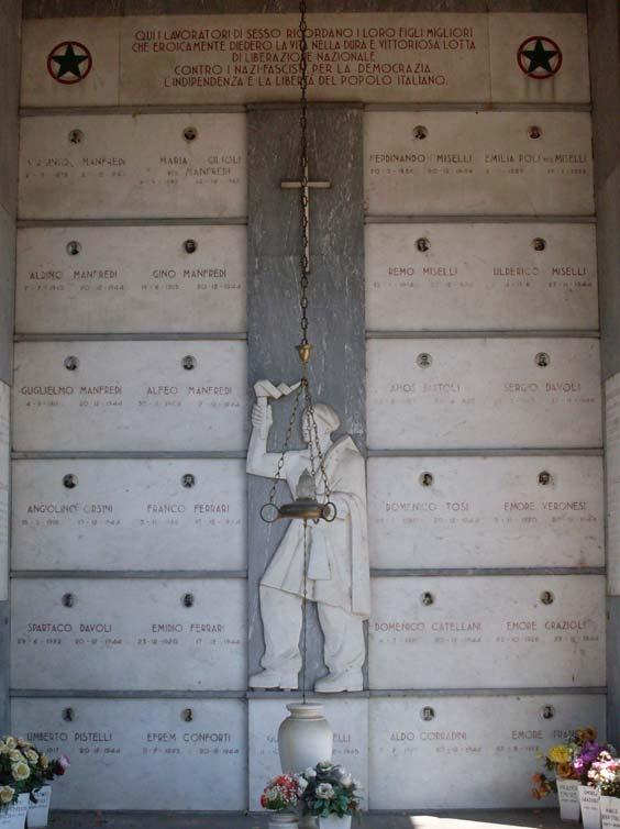 RE Cavazzoli, Roncocesi, Sess In Memoria dei figli dei lavoratori di sesso L'ossario è costruito con marmo variegato (bianco e grigio) e contiene i corpi di venticinque patrioti trucidati nel