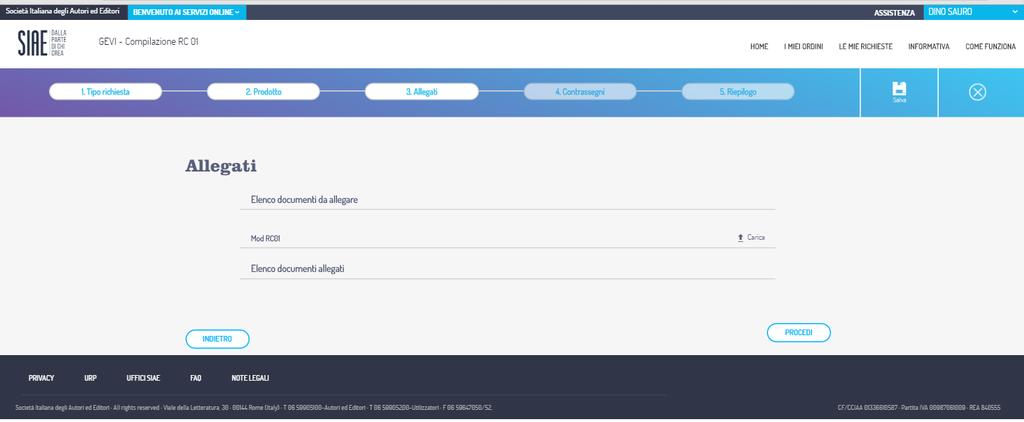 RC01 usato e prestito pagina Allegati Qui devi allegare in formato elettronico (PDF, Jpeg, ecc.) tutti i documenti necessari per giustificar la tua richiesta.