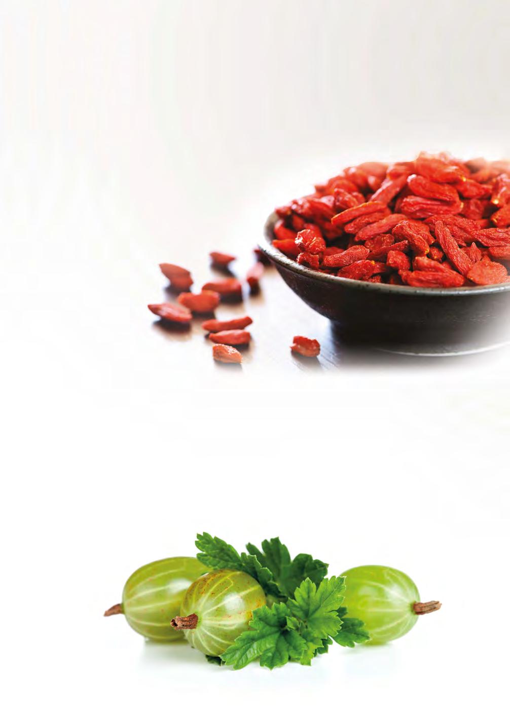 bacche di Goji ESTRATTO DI BACCHE DI GOJI Riconosciute tra i frutti più ricchi di antiossidanti e perciò di notevole efficacia nel contrastare l invecchiamento di tessuti e capelli, garantiscono una