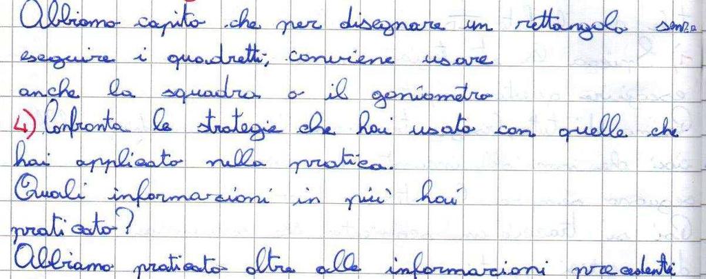 Riflessioni di un gruppo: Discussione nel piccolo gruppo Abbiamo capito che per disegnare un rettangolo senza seguire i quadretti, conviene usare