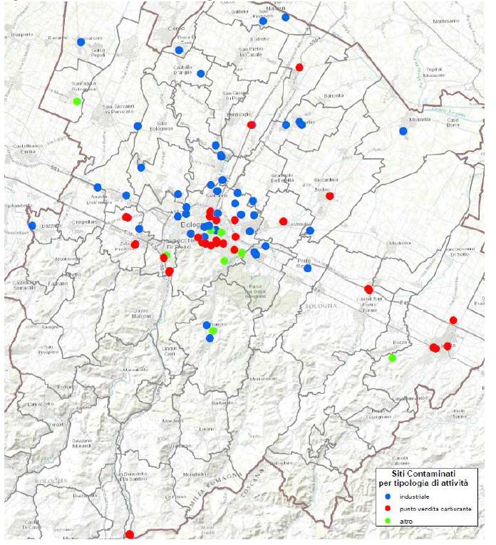 Grafico 4.10 Siti contaminati nella Città Metropolitana (Fonte: Catasto dei siti contaminati Arpae Emilia-Romagna 2015) 4.7.