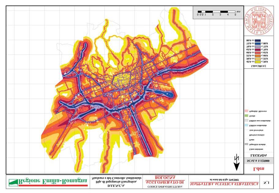 Grafico 4.14 Mappa acustica strategica dell Agglomerato di Bologna - Lden (2007).(Fonte: Comune di Bologna, Regione Emilia-Romagna, Università di Bologna - DIENCA).