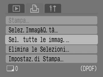 Selezione delle immagini per la stampa (DPOF) Selezione delle immagini Selezionare [Selez.Immag&Q.tà]. Premere il pulsante e selezionare la scheda 2. Premere i pulsanti op per selezionare [Selez.