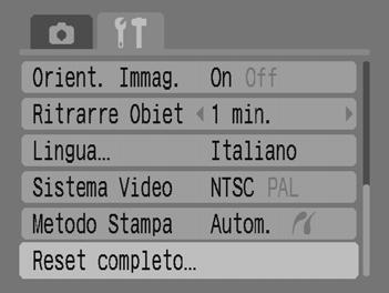 Reimpostazione della fotocamera Se un'impostazione è stata configurata erroneamente, è possibile ripristinare le impostazioni predefinite della fotocamera. Visualizzare il menu.