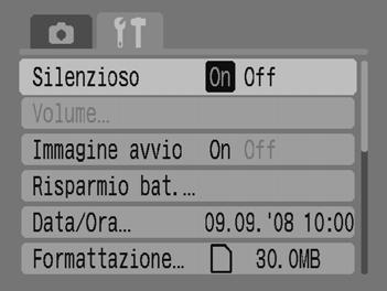 Modifica dei suoni È possibile disattivare i suoni dei pulsanti della fotocamera o regolare il volume dei suoni della fotocamera.