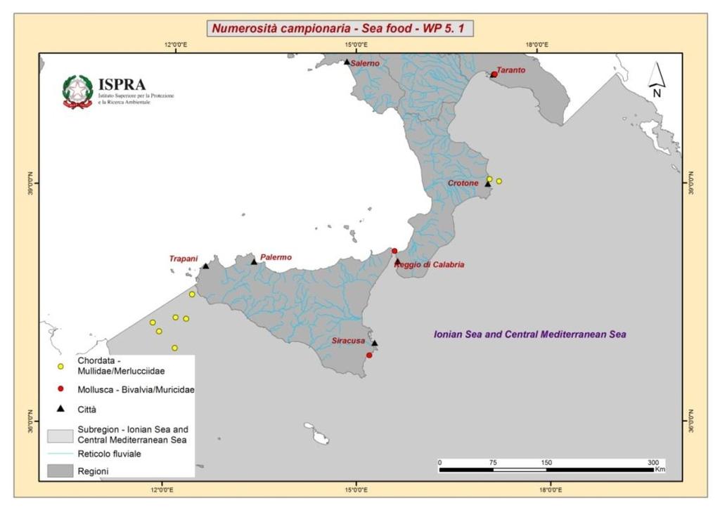 Figura 3. Distribuzione spaziale delle stazioni di campionamento della Sottoregione Mar Ionio e Mar Mediterraneo Centrale. 2.