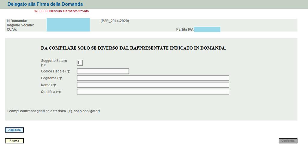 Fig. 48 Il quadro va compilato solo se chi sottoscrive la domanda non coincida con chi è stato individuato come rappresentate legale in fascicolo elettronico aziendale, ma è comunque titolato a