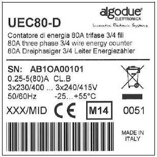 No. 070/MID 47AL00042, 47AO00036, 47AO00056 Materiale della custodia Material of cover: Materiale della morsettiera Material of terminal-block: Versione software Software version: Identificativo