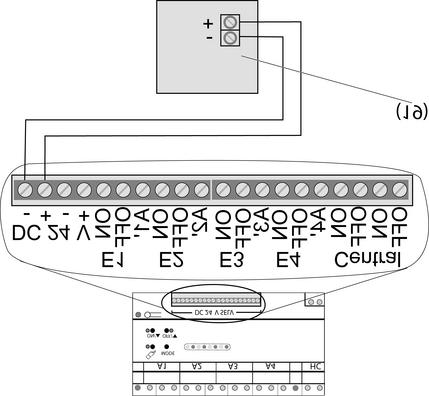 Figura 6: Esempio di collegamento modulo sensore o modulo del sensore di rilevamento Figura 7: Esempio di collegamento pulsanti d'installazione non illuminati Comando