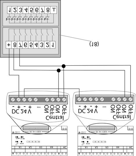 Figura 10: Esempio di collegamento Centrale ON Centrale OFF o Collegare il sensore di rilevamento 24 V come nell'esempio di collegamento (figura 9) o (figura 10).