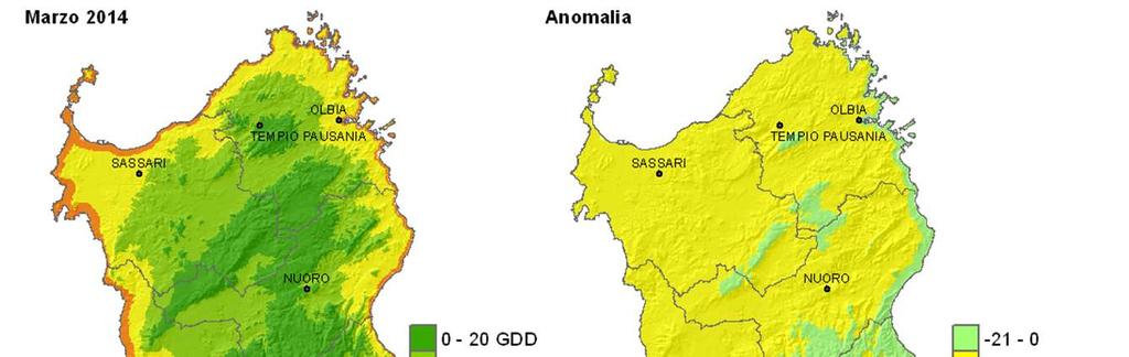 Sommatorie termiche Le sommatorie termiche di marzo (Figura 16 e 17) sono state generalmente inferiori alla media pluriennale 1995-2008 per i valori in base 0 C e superiori per quelli in base 10 C.