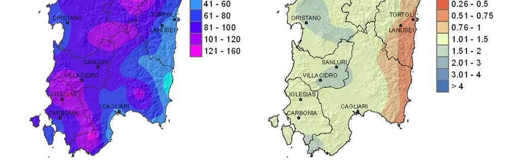 Precipitazioni Le precipitazioni di marzo hanno interessato l intero territorio regionale, con valori che hanno superato quasi ovunque gli 80 mm, tranne che nella Nurra e nella costa Sud-orientale