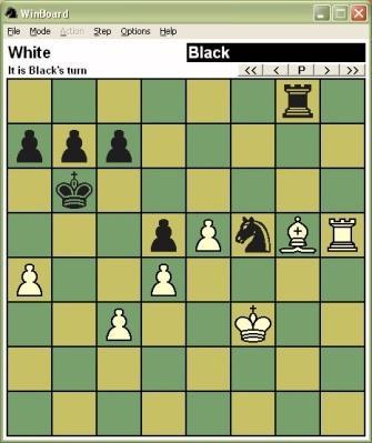 Per Fritz qui il male minore è sbarazzarsi subito della Torre ingabbiata con 31. Txg3+ 32. Txg3 fxg6 (ma il pe5 diventa passato!) 33. Ag5! Cf5 34. Th3 gxh5 35. Txh5 32. Rxg4 Cxe5+ 33.