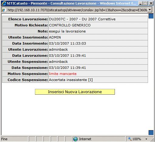 Lavorazioni back-office Dalla pagina con il riepilogo per particelle è possibile inserire una lavorazione back-office nell elenco di lavorazione correttive premendo la seguente icona nella colonna