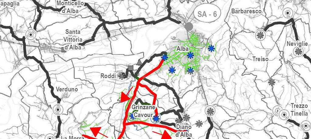 SA-7 DORSALE ALBA - GALLO GRINZANE - BAROLO - NOVELLO obiettivi e localizzazione Realizzazione di una nuova dorsale principale con alimentazione a partire da potabilizzatore di Alba, tracciato