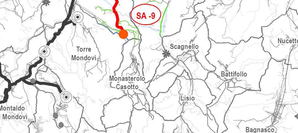 collegamento alla rete principale esistente all'altezza del concentrico di San Michele Mondovì.