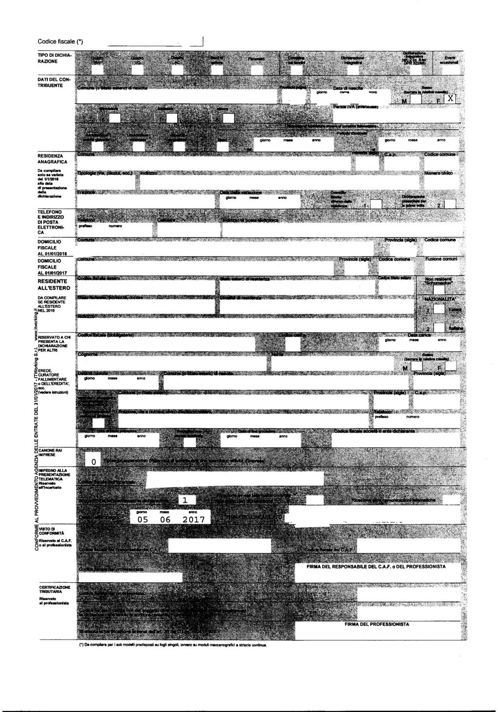 Cdice fiscale (') TIPO DI DICHIA RAZIONE DATI DEL CON TRIBUENTE RESIDENZA ANAGRAFICA di_.