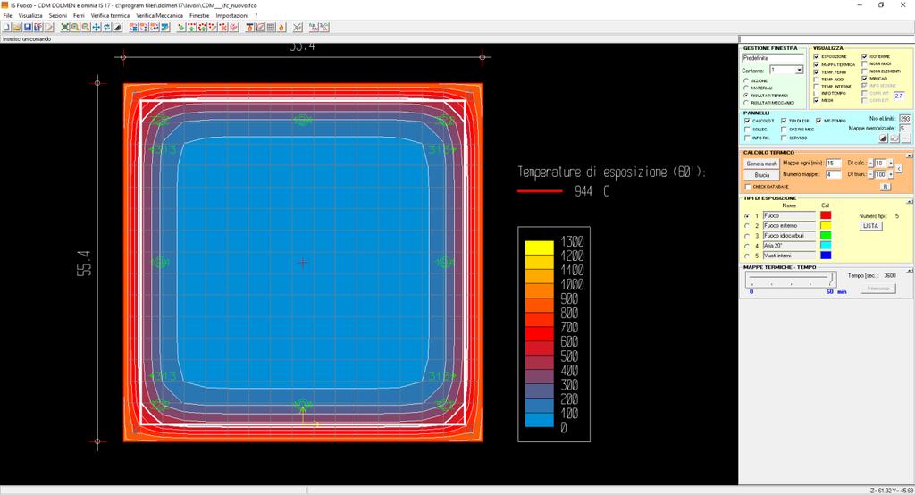 Dopo 60 minuti di esposizione al fuoco si riscontrano temperature sui ferri d angolo pari a oltre 600 C.