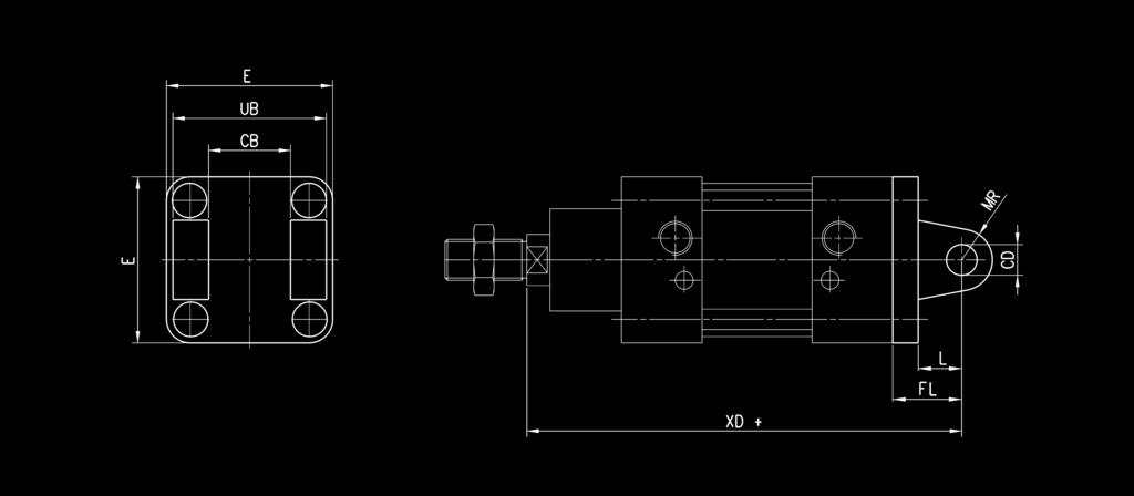 CATALOGO > Release 8.7 > Cilindri INOX Serie 90 Ancoraggio a cerniera femmina posteriore Mod. C-H Materiale: Acciaio Inox 36 N cerniera femmina N 4 viti Mod.