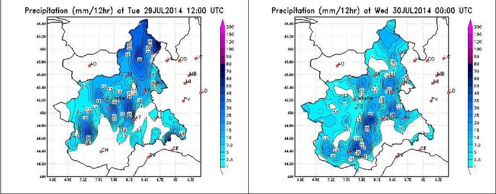 Il Canavese ed il Torinese sono le zone più colpite nel pomeriggio del 28 luglio, l alessandrino e la pianura del cuneese nella successiva notte e nella giornata del 29 luglio.