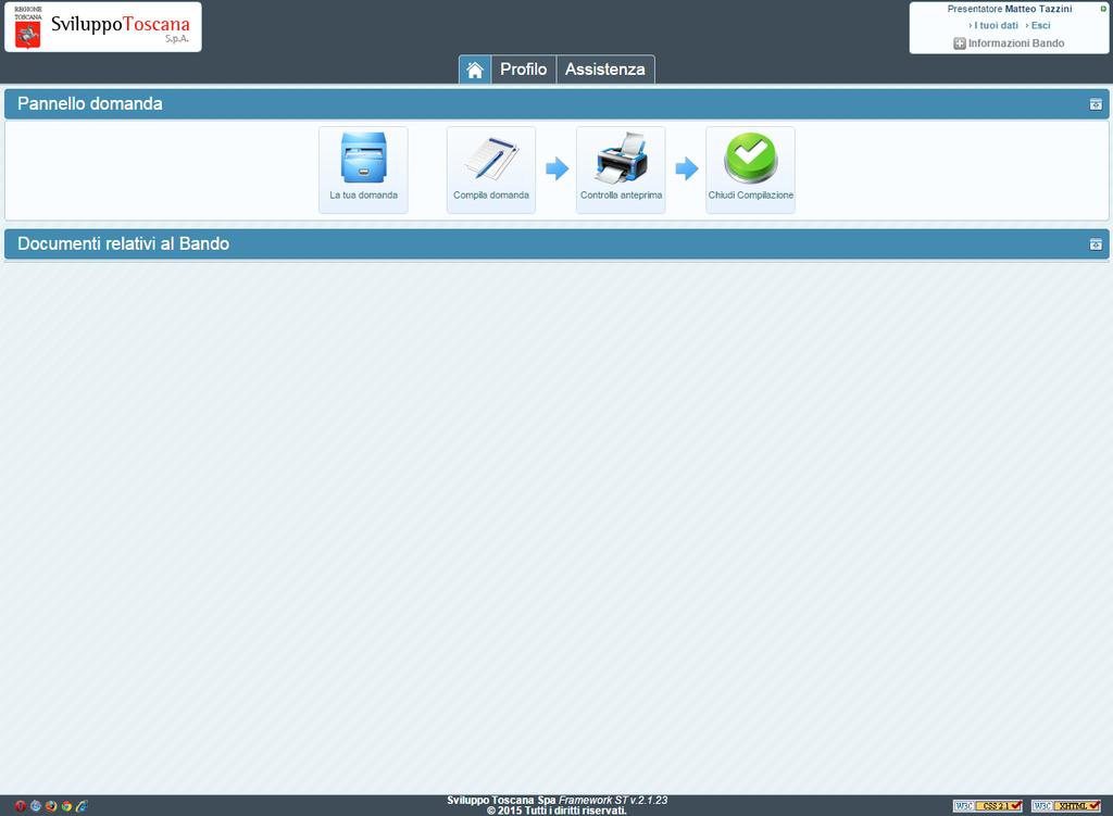L utente capofila Menu principale Inserito il titolo del progetto, il presentatore accede al menu principale del sistema.