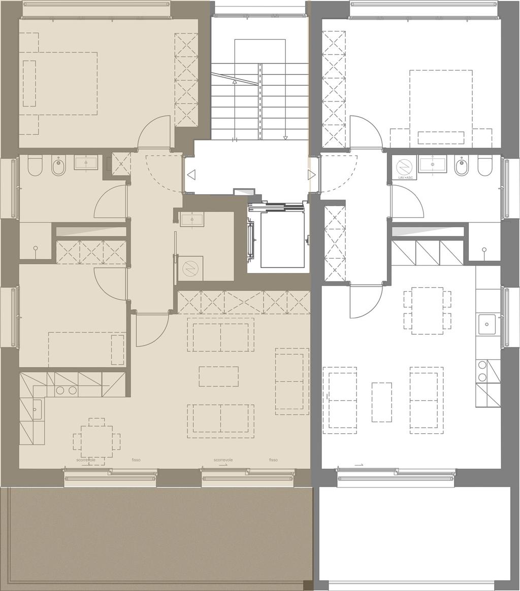 TIPOLOGIA D - TRILOCALE m 2 PONDERAZIONE Appartamento 81 100% Terrazzo 22 50% Superficie vendibile 92 m 2 Posti auto Disponibili La tipologia