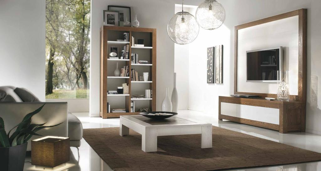 705 Libreria / Bookcase L. 120 x P. 42 x H. 200 Finitura / Finishing: Bianco e Tabacco 712/L Tavolino basso / Coffee table L. 128 x P. 85 x H.