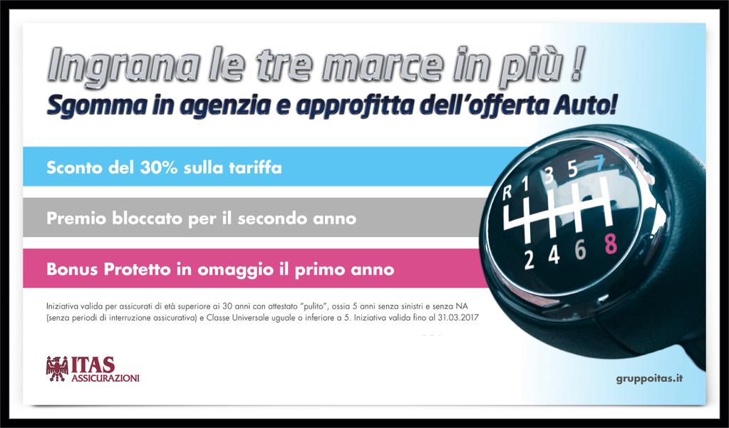 In auto più sicuri e spendendo meno. Per te subito il 30% di sconto sulla tariffa, la garanzia "Bonus protetto" gratis il primo anno e il premio bloccato per il secondo anno.