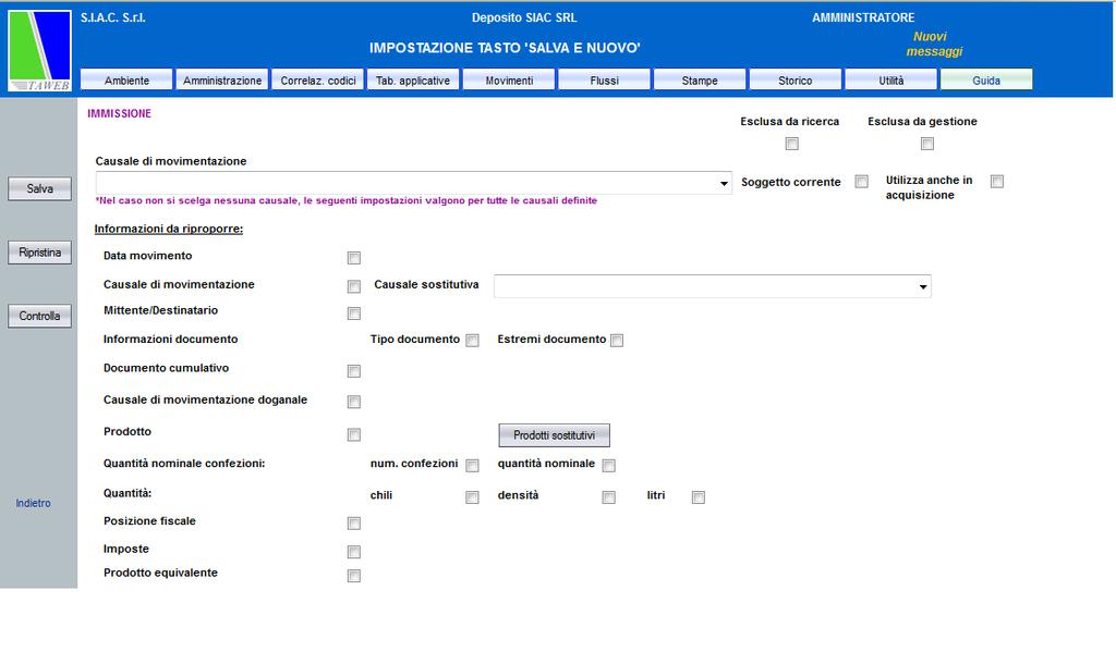 1.8 Tasto Salva e Nuovo E stata introdotta la possibilità di utilizzare le impostazioni del tasto Salva e Nuovo anche in sede di acquisizione esterna spuntando il nuovo flag Utilizza anche in