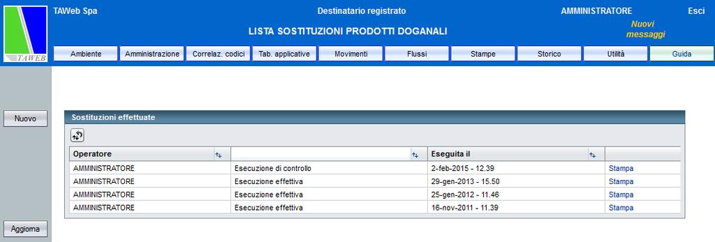 Dalla lista delle sostituzioni effettuate, con relativa data di esecuzione, attraverso il link Stampa è possibile ristampare le