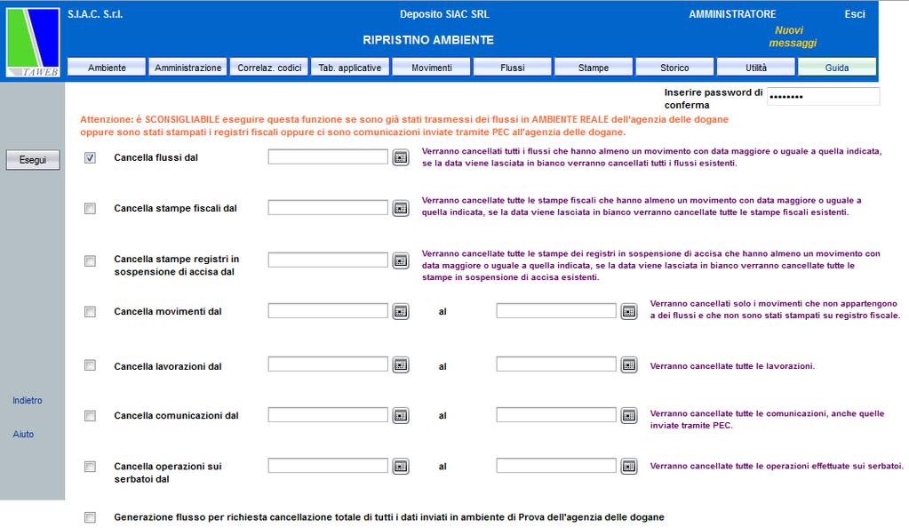 1.4 Ripristino ambiente La funzione di Ripristino ambiente è stata integrata prevedendo l