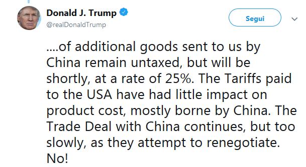 IL QUADRO o o Dopo i tweet di Trump domenica, torna alla ribalta il tema della guerra commerciale tra USA e Cina.