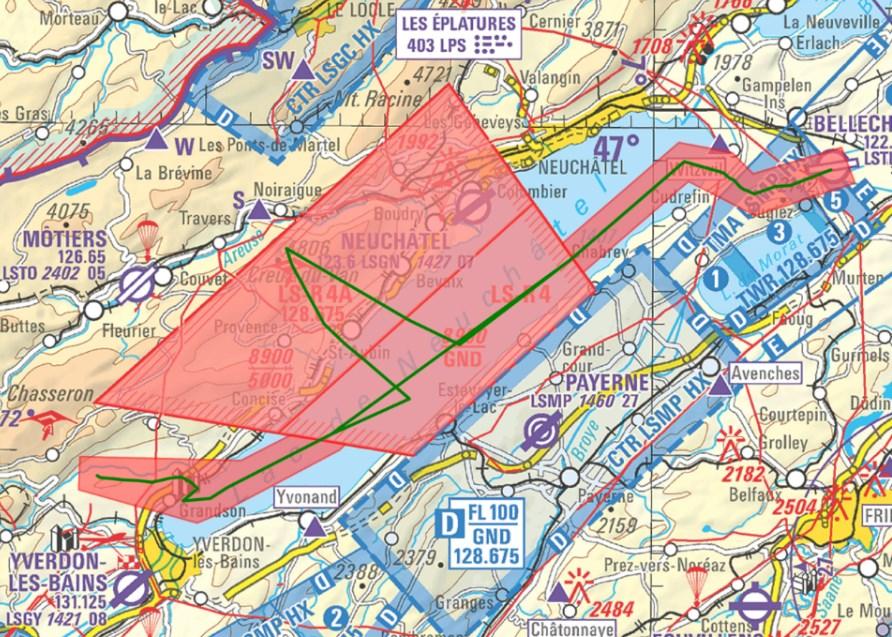 3. Zona cuscinetto di ca. 500 m orizzontalmente sui due lati della rotta di volo limitata dal geofencing e di ca.