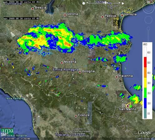 Mappe di riflettività del 06:00 UTC (a sinistra) e 10:00 UTC  3 Cumulate di