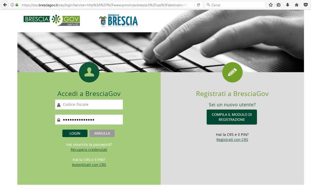 Sarà poi reindirizzato alla pagina di accesso sicuro su BresciaGov, dove gli verrà chiesto di inserire User (codice fiscale) e Password. Figura: Login/Accesso a Bresciagov 3.