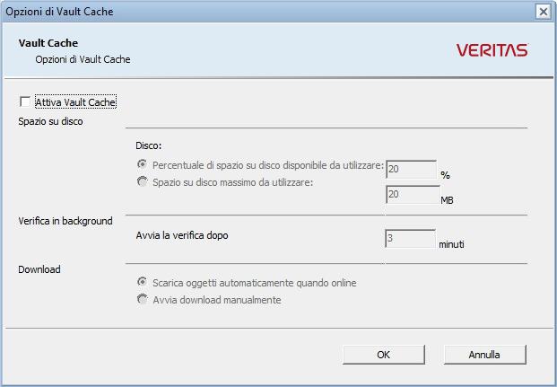 Modalità non in linea con Enterprise Vault Configurazione di Vault Cache 15 disconnessi dalla rete, Enterprise Vault richiede di scaricare l'oggetto al momento del successivo accesso in linea.