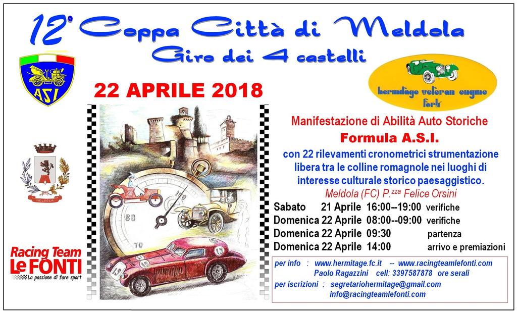 Manca veramente poco al 22 aprile per la prima gara del Trofeo, la 12 Coppa Città di Meldola; la manifestazione è valida per la Formula Asi e di conseguenza