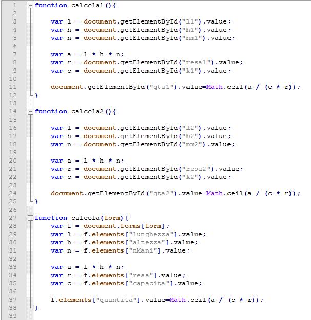 ES NEGOZIO DI VERNICI JAVASCRIPT 1^ versione: Le funzioni calcola1 e calcola2 accedono agli elementi input tramite la funzione getelementbyid.