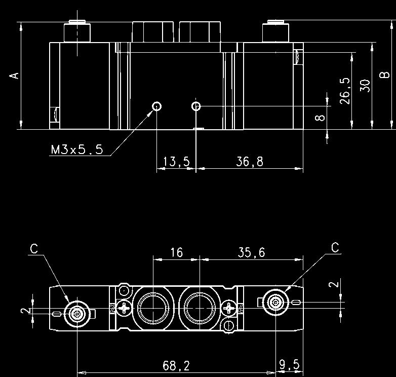 E53E-36 43,5 37,6 Ø3 G1/8 Ø6,5,5/7 550 E53G-C36 45 37,6 Ø3 G1/8 Ø8,5,5/7