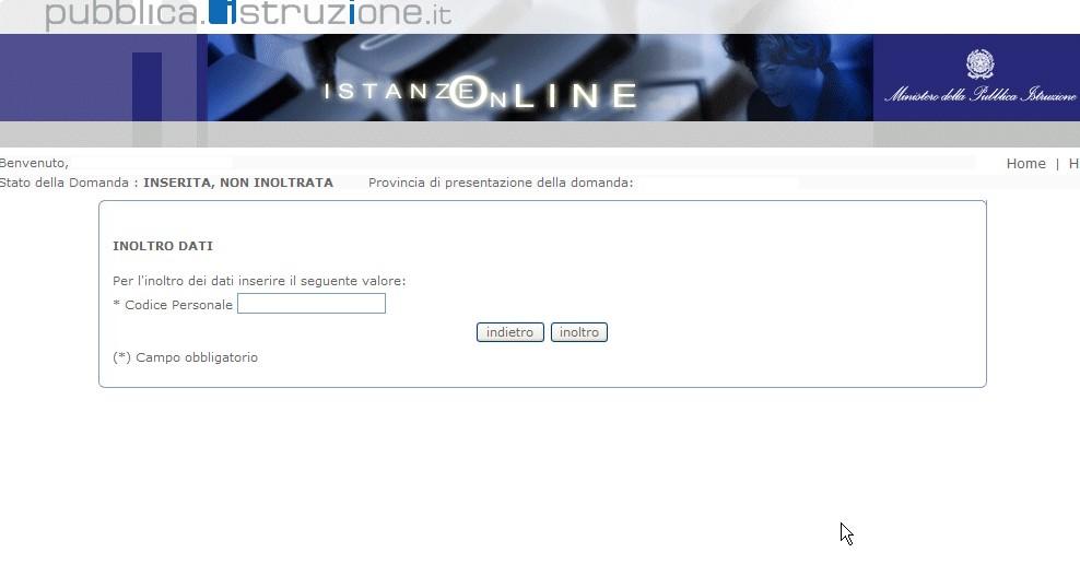 4.6 INOLTRO DELLA DOMANDA Una volta completato l inserimento dei dati la fase successiva è l inoltro della domanda.