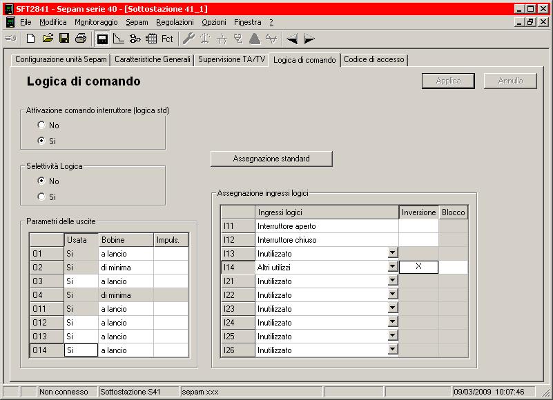 Configurazione ingresso I14,