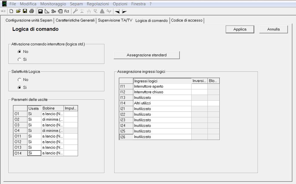 Configurazione logica di comando NON standard per