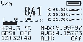 assi X, Y e Z. 43 45 44 43 Valore istantaneo isotropico del campo misurato (ISO).